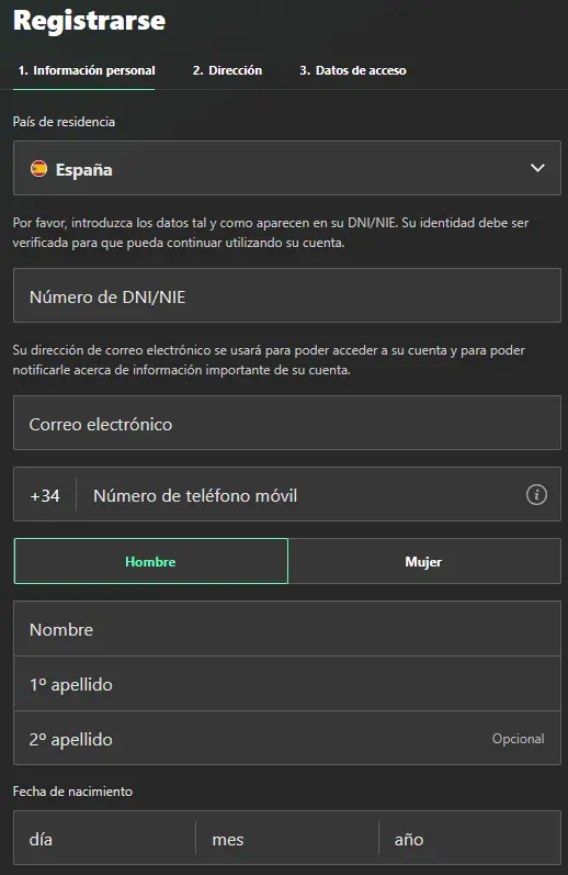 Bet365 Casino proceso de registro